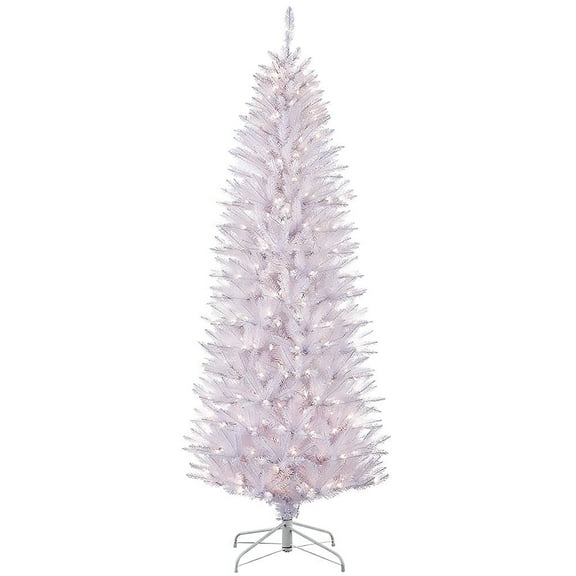 Puleo International 4.5 ft Pre-Lit White Pencil Fraser Fir Artificial Christmas Tree with 150 UL-Listed Lights
