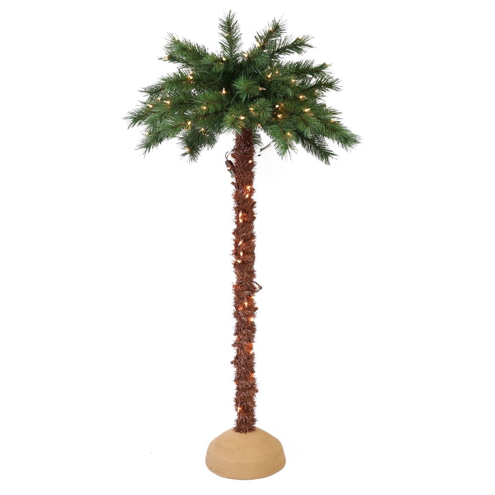 4 ft Pre-Lit Green and Brown PVC Palm Tree with Lights