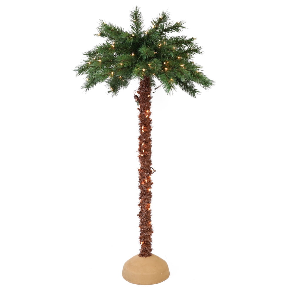 4 ft Pre-Lit Green and Brown PVC Palm Tree with Lights