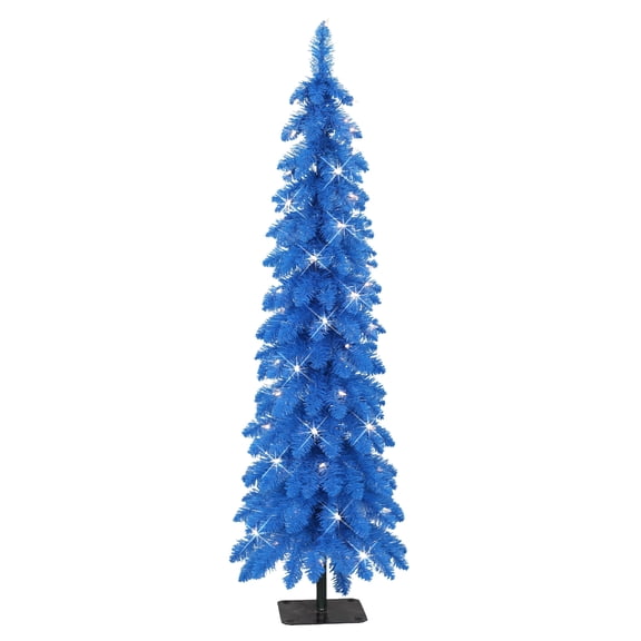 Puleo International 4 ft Pre-Lit Blue Artificial Alpine Pencil Tree 136 Tips 50 Clear Lights