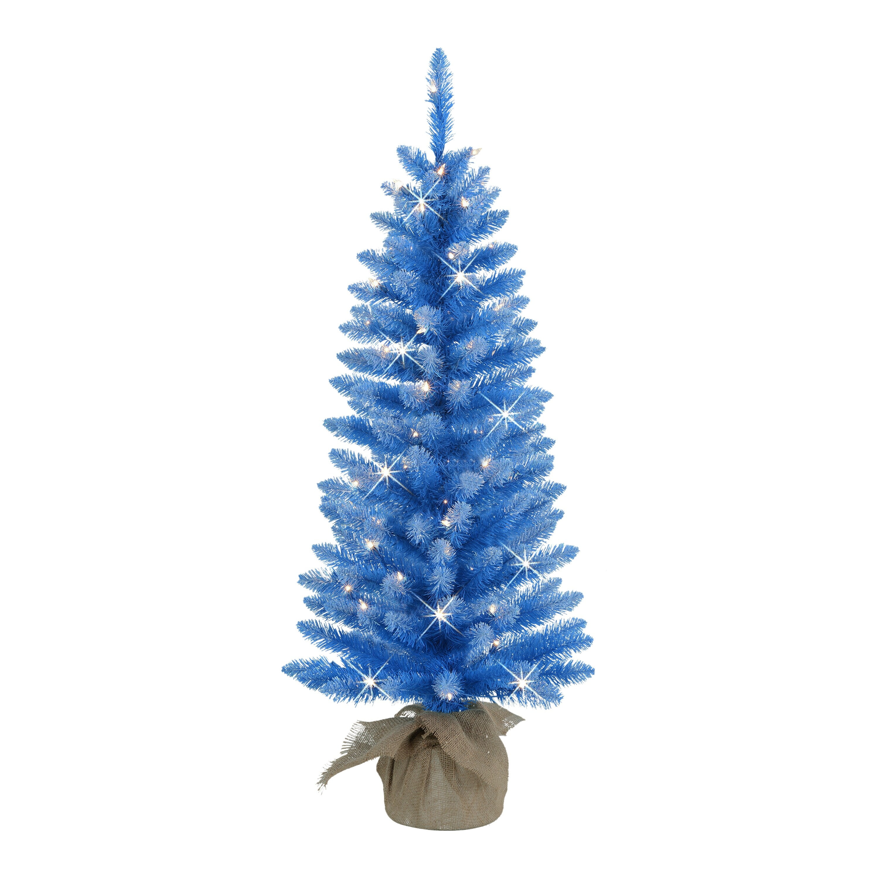 Puleo International 4 ft. PreLit Blue Artificial Tree in Burlap Sac