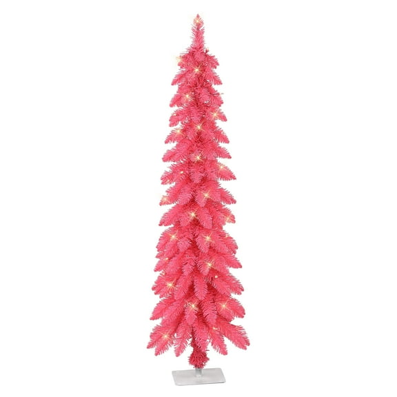 Puleo International 4 ft. Pre-Lit Pink Artificial Alpine Pencil Tree