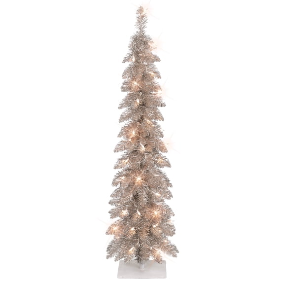 Puleo International  4 ft. Pre-Lit Rose Gold Artificial Alpine Pencil Tree