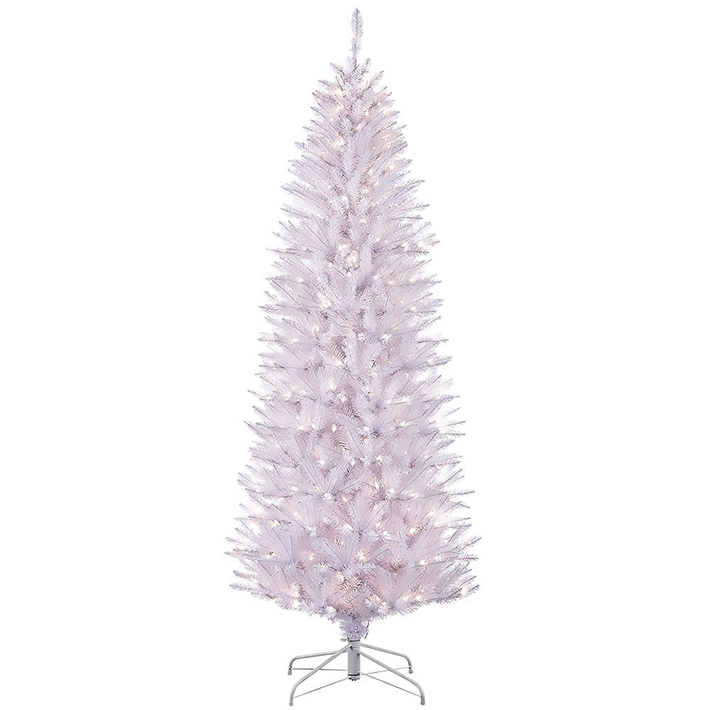 Puleo International 6.5 ft Pre-Lit White Pencil Fraser Fir Pencil Artificial Christmas Tree with 250 UL-Listed Clear Lights