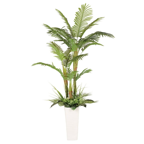 Puleo International 6 ft. Artificial Areca Palm Tree with White Decorative Pot