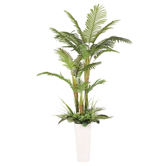 Puleo International 6 ft. Artificial Areca Palm Tree with White Decorative Pot