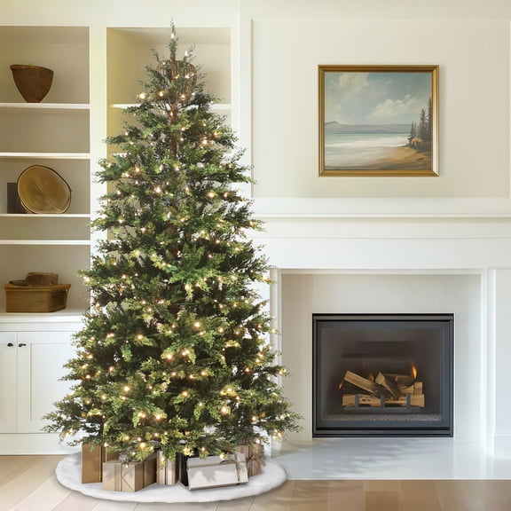 Puleo International 7.5' Pre-Lit Classic Cedar Artificial Christmas Tree with 1328 Memory Wire Tips and a Sure-Lit Pole