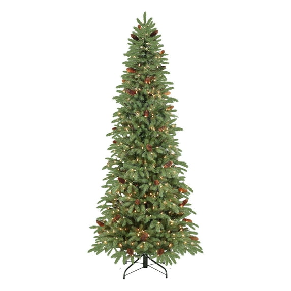 Puleo International 7.5' Pre-Lit Slim Montville Spruce Artificial Christmas Tree with Glitter Accents and 450 UL-Listed Clear Lights
