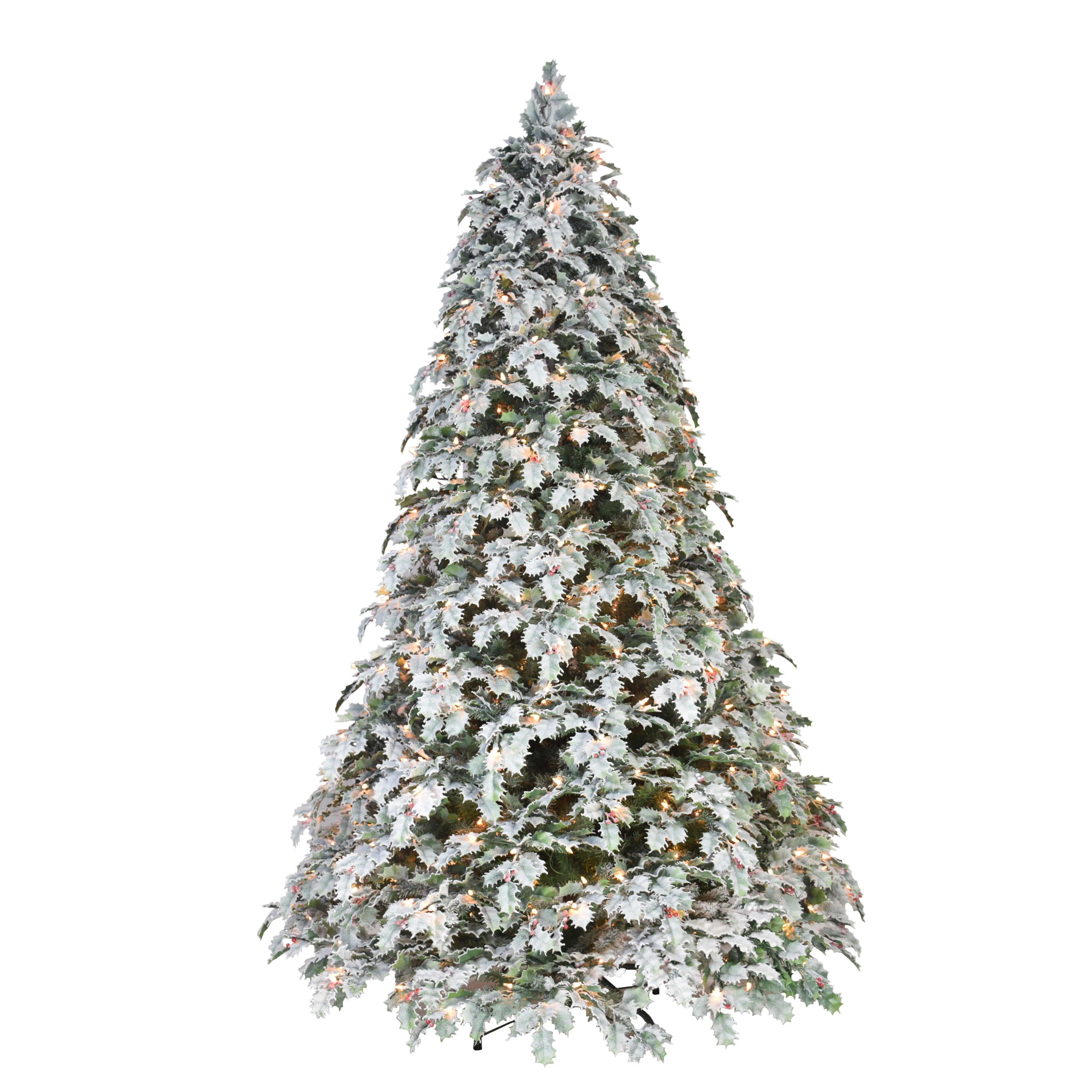 Puleo International 7.5' Pre-lit Flocked Holly Holiday Artificial Christmas Tree with 550 UL-Listed Lights