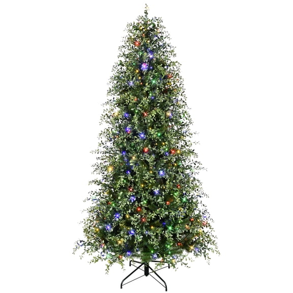 Puleo International 7.5 ft Pre-Lit Artificial Boxwood Christmas Tree with 400 Dual Multi-Function LED Lights