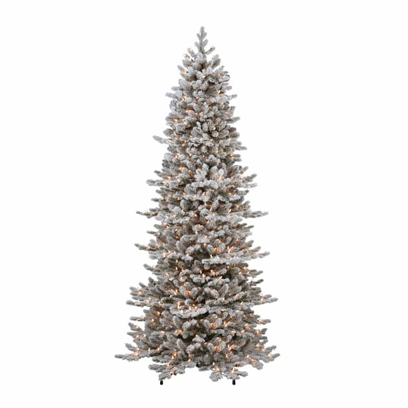 Puleo International 7.5 ft. Royal Majestic Douglas Spruce Flocked Slim Pre-Lit Christmas Tree