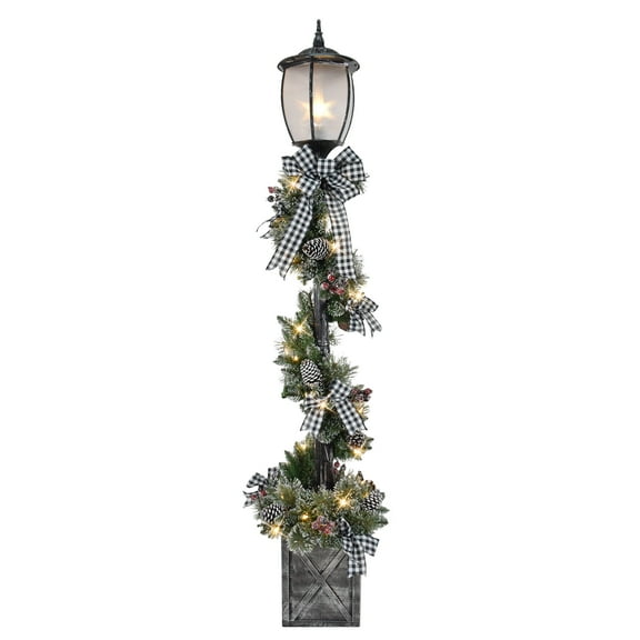 Puleo International 7' Pre-Lit Artificial Adorned Lamp Post with 200 Branch Tips and LED Lights