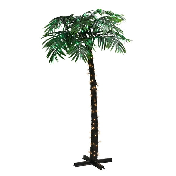 Puleo International 8' Pre-Lit Palm Tree with 192 Green & Warm White LED Lights