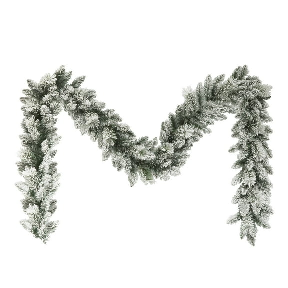 Puleo International  9' Flocked Spruce Garland - Green