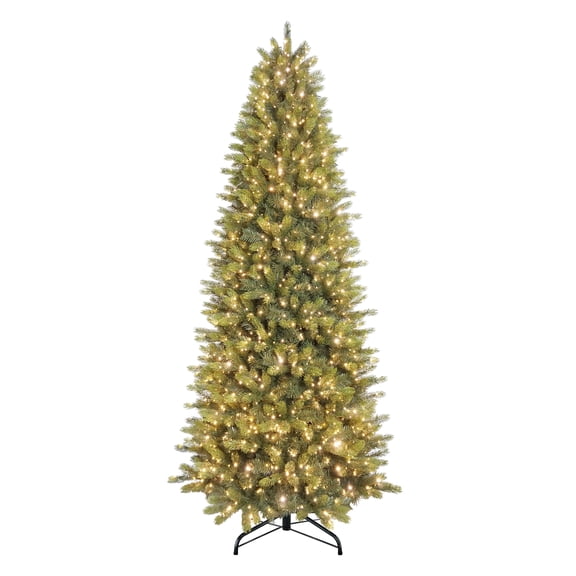 Puleo International 9' Pre-Lit Artificial Kensington Fir Slim Tree with 1400 Dual-Color LED Lights and a Fresh Christmas Tree Scent Dispenser