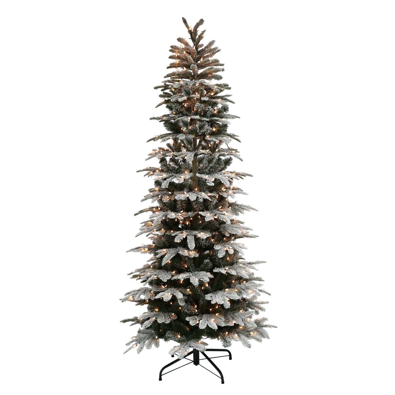 7.5-Foot Slim Flocked Fir Pre-Lit Christmas Tree with White Lights