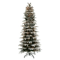 Puleo International Aspen Fir Flocked Slim Pre-Lit Artificial Christmas Tree