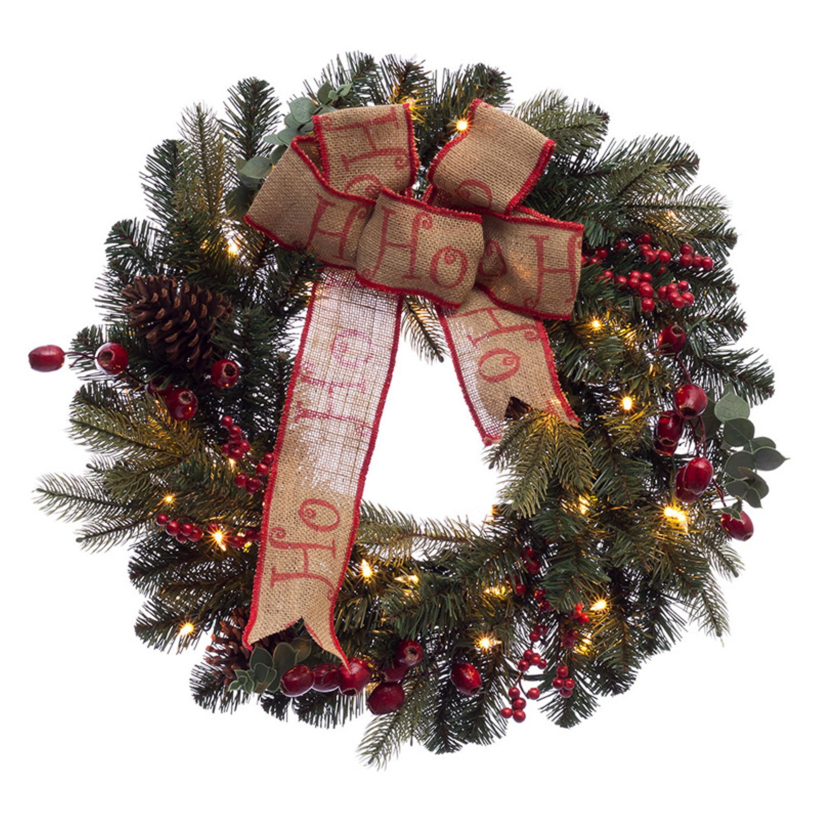 Green 30" Pre-Lit Artificial Christmas Wreath with Burlap Bow