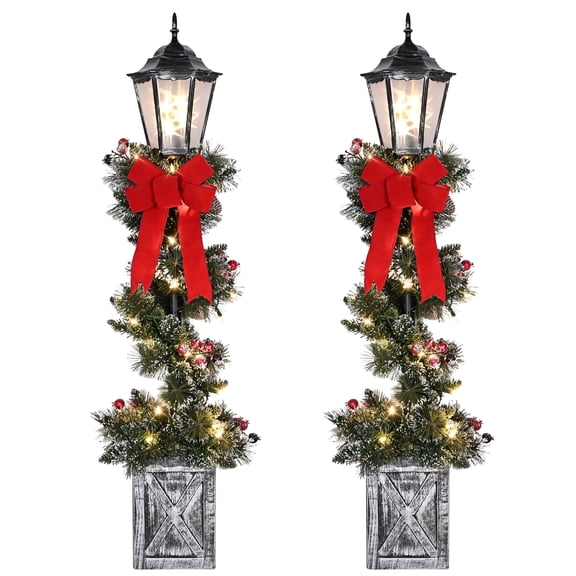 Puleo International Set of 2 Pre-Lit 4ft Christmas Glittery Lamp Posts Lantern Lights 50 Warm White LED Lights