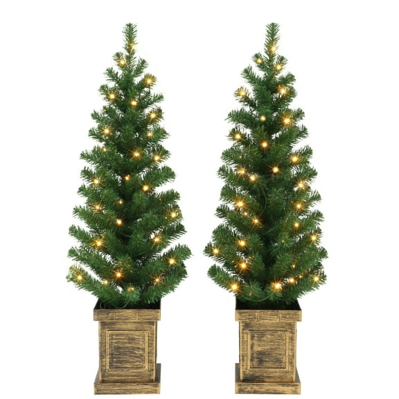 Puleo International  Set of 2 3.5 ft. Battery Operated Potted Pre-lit Trees