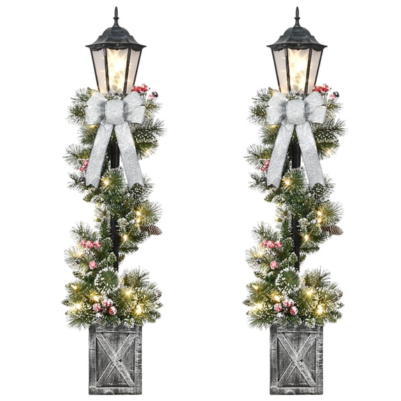 Puleo International Set of 2 Pre-Lit 4ft Christmas Lamp Posts with Decorative Pots