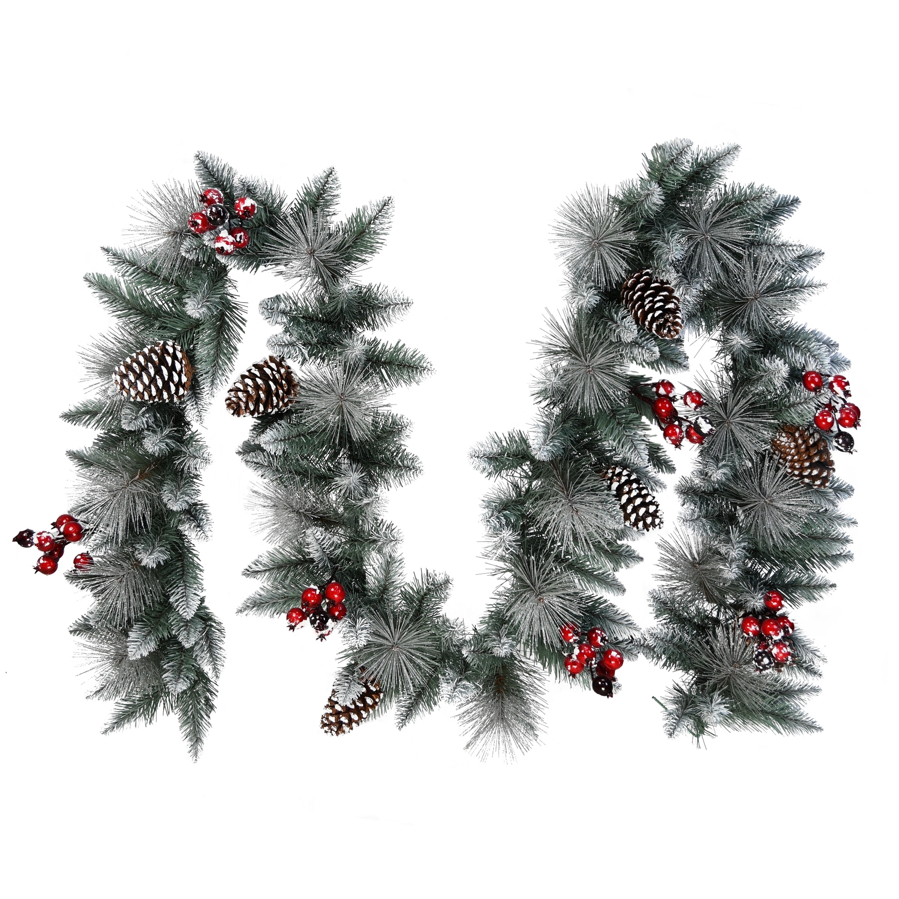 Puleo International Sterling Pine 9 ft. Artificial Garland with Pine Cones Red Berries and Silver Glitter Accents