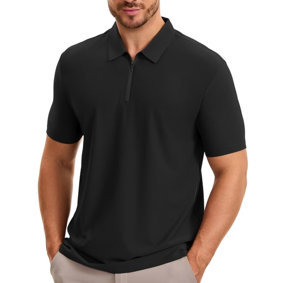 Puli Men's 1/4 Zip Golf Polo Shirts Quick Dry 4-Way Stretch Moisture-Wicking Short Sleeve