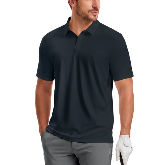 Puli Men's Short Sleeve Stand Collar Golf Polo 3-Snap 4-Way Stretch Moisture-Wicking Quick Dry