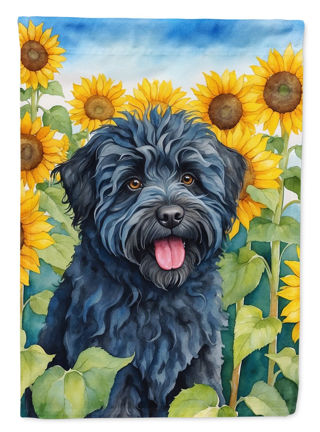 Puli in Sunflowers House Flag 28 in x 40 in