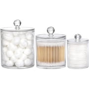 PuliPuqi 10/20/36 Oz Cotton Swab/Ball/Pad Holder, Qtip Apothecary Jar Clear Bathroom Containers Dispenser Clear Lids for Storage 3 Set