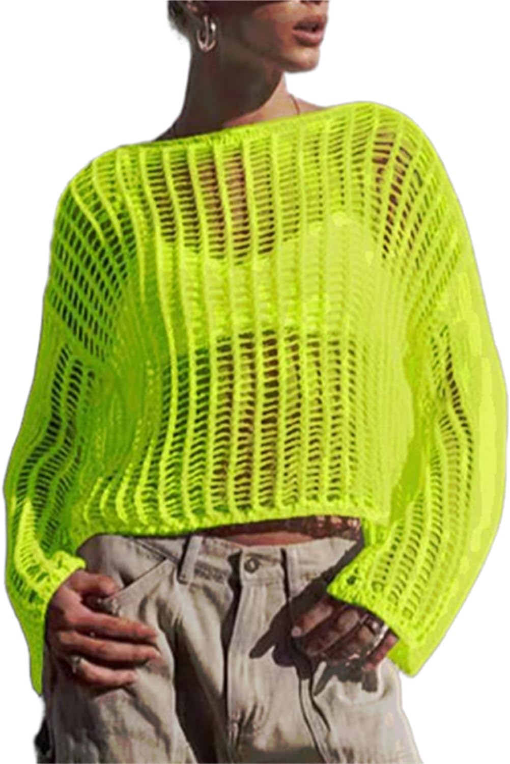 PuliPuqi Crochet Mesh Cover Ups for Women Long Sleeve Beach