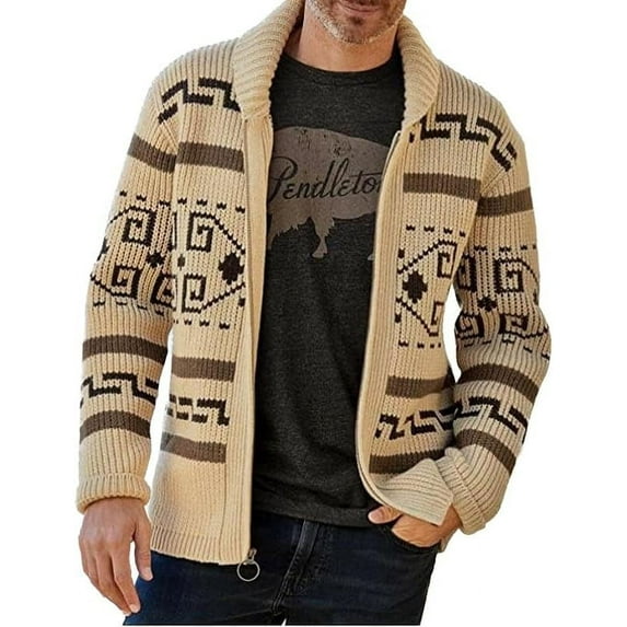 PuliPuqi Mens Western Cowboy Sweater Cardigan Jackets Western Shawl Collar Button Up Knitted Oversized Autumn Cozy Coat