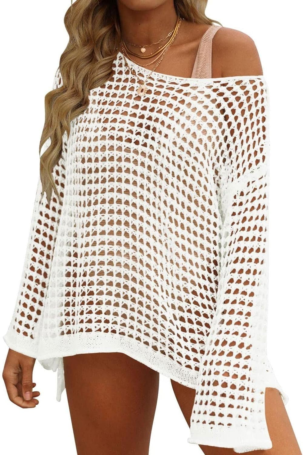 PuliPuqi Women Crochet Cover Ups Long Sleeve Bathing Suit Hollow Out