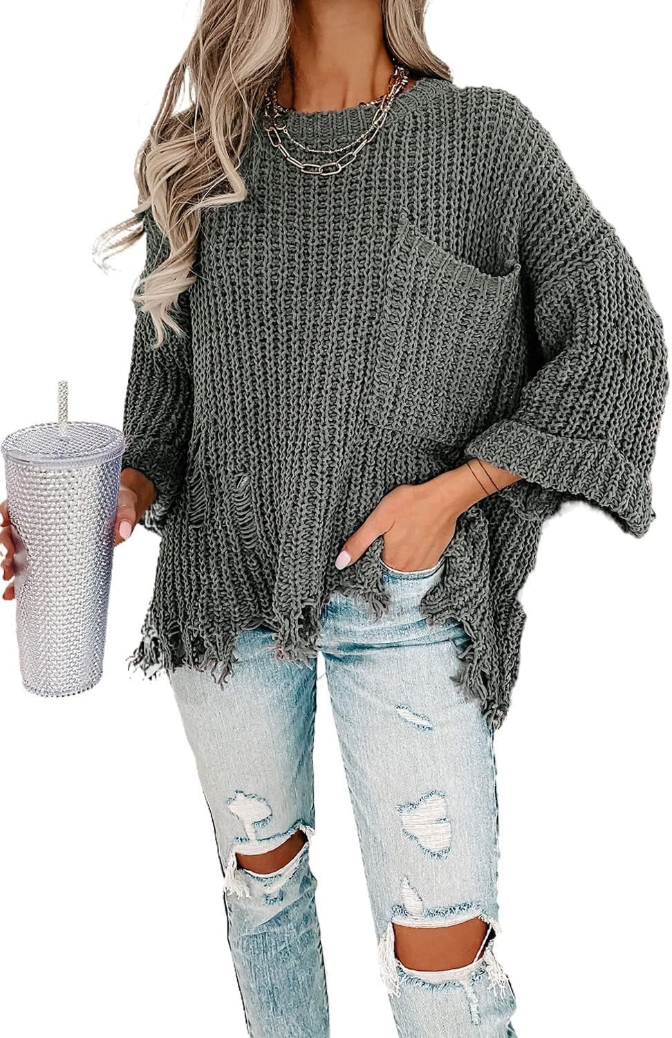 Loose ripped sweater hotsell
