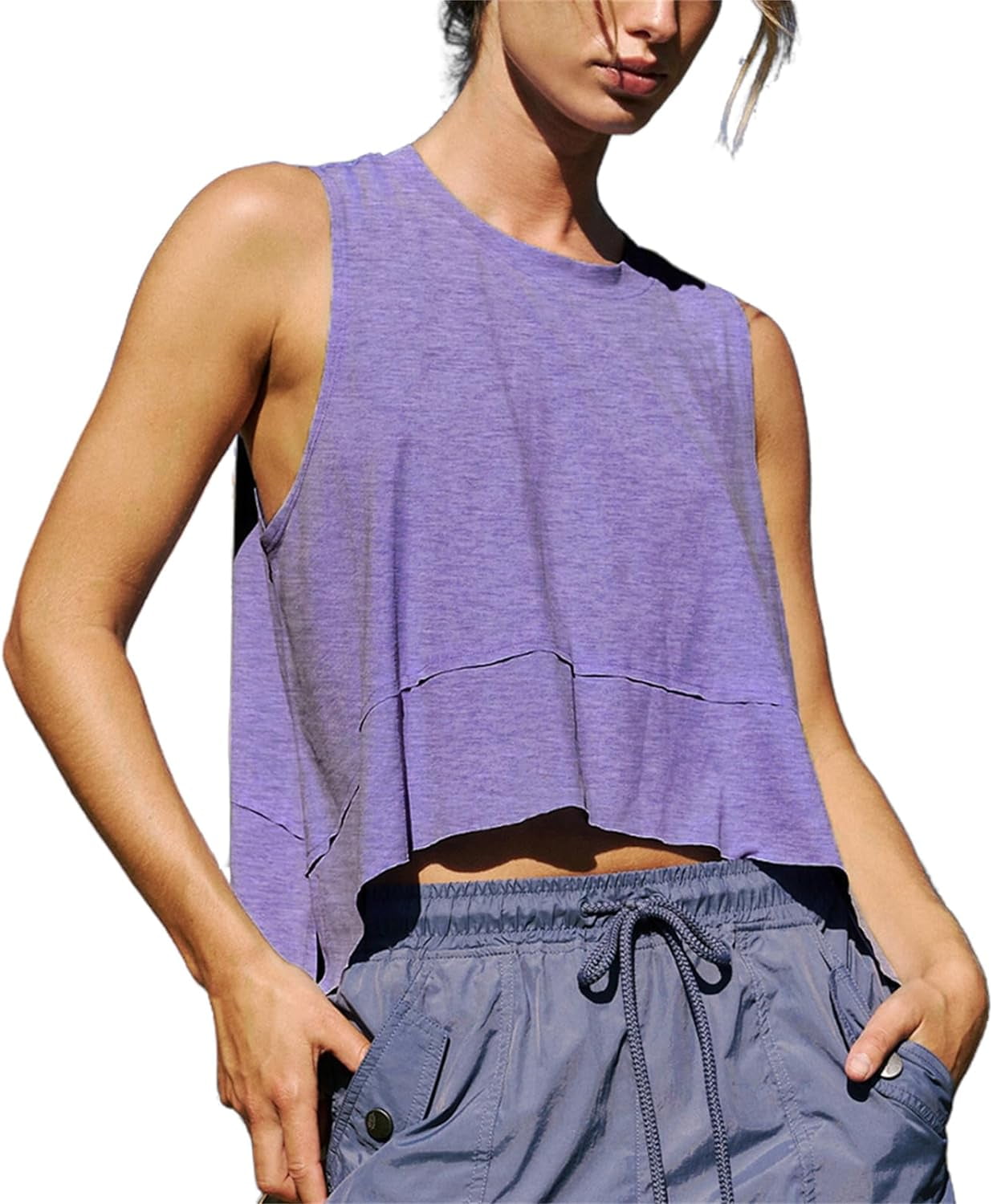 PuliPuqi Women Workout Crop Tank Tops Casual Loose Flowy Sleeveless Cropped Sports Tops for Athletic Gym Yoga Walmart