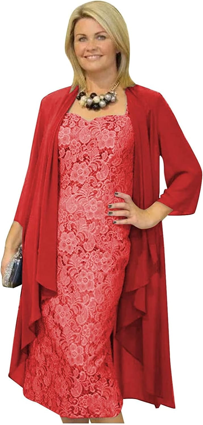 PuliPuqi Women s 2 Pieces Mother of The Bride Dress with Chiffon Jacket Tea Length Lace Wedding Guest Formal Evening Gowns Walmart