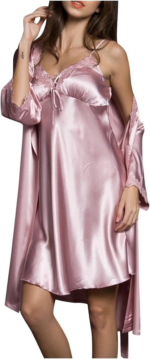 Sleeve Off Shoulder Sleepwear Rooscier Women's Satin Silky Off