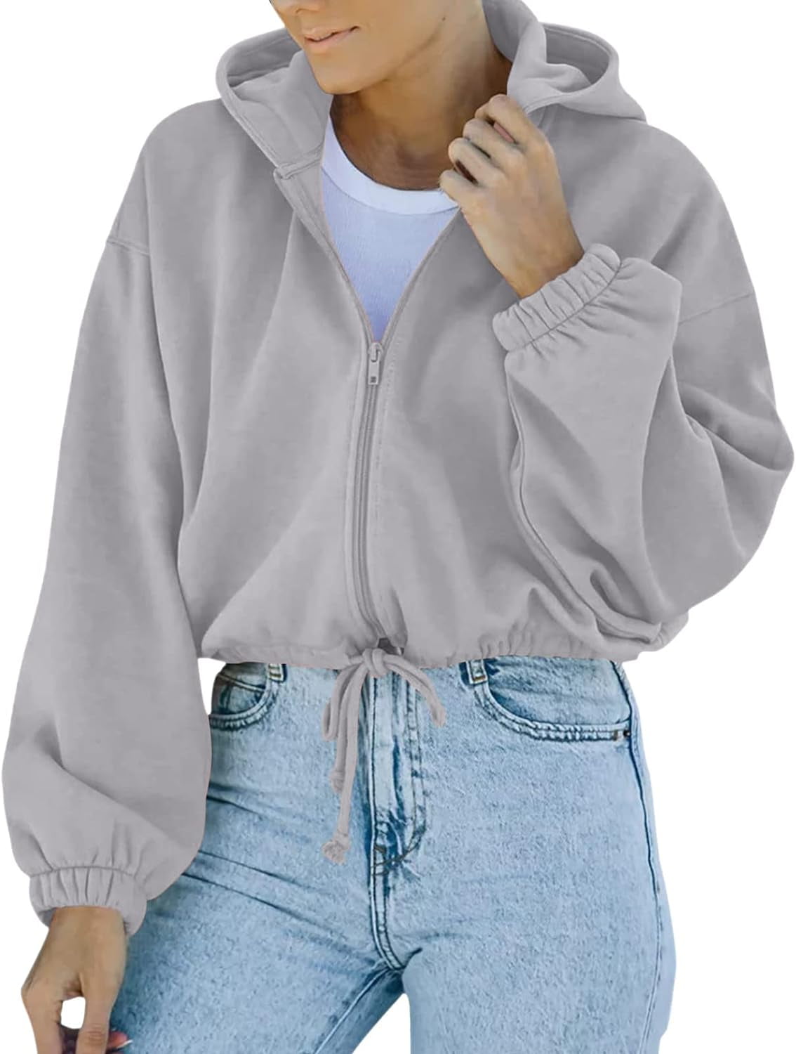 PuliPuqi Women's Casual Zip Up Hoodie Sweatshirts Loose Crop Long ...