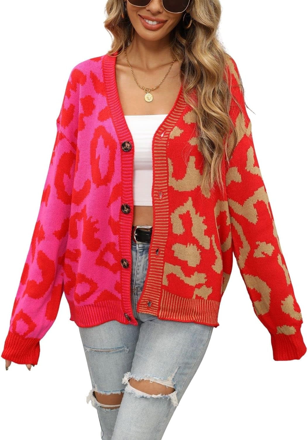 Leopard color block cardigan best sale