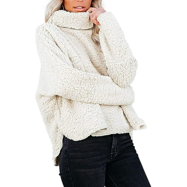 PuliPuqi Women s Long Sleeves Turtleneck Oversized Pullover Sweater Winter Sherpa Fuzzy Fleece Warm Outwear Sweatshirts Walmart