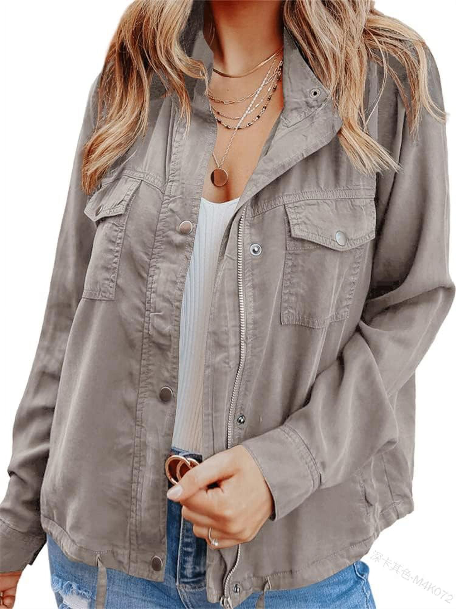 PuliPuqi Women's Military Safari Anorak Lightweight Zip Up Snap Button