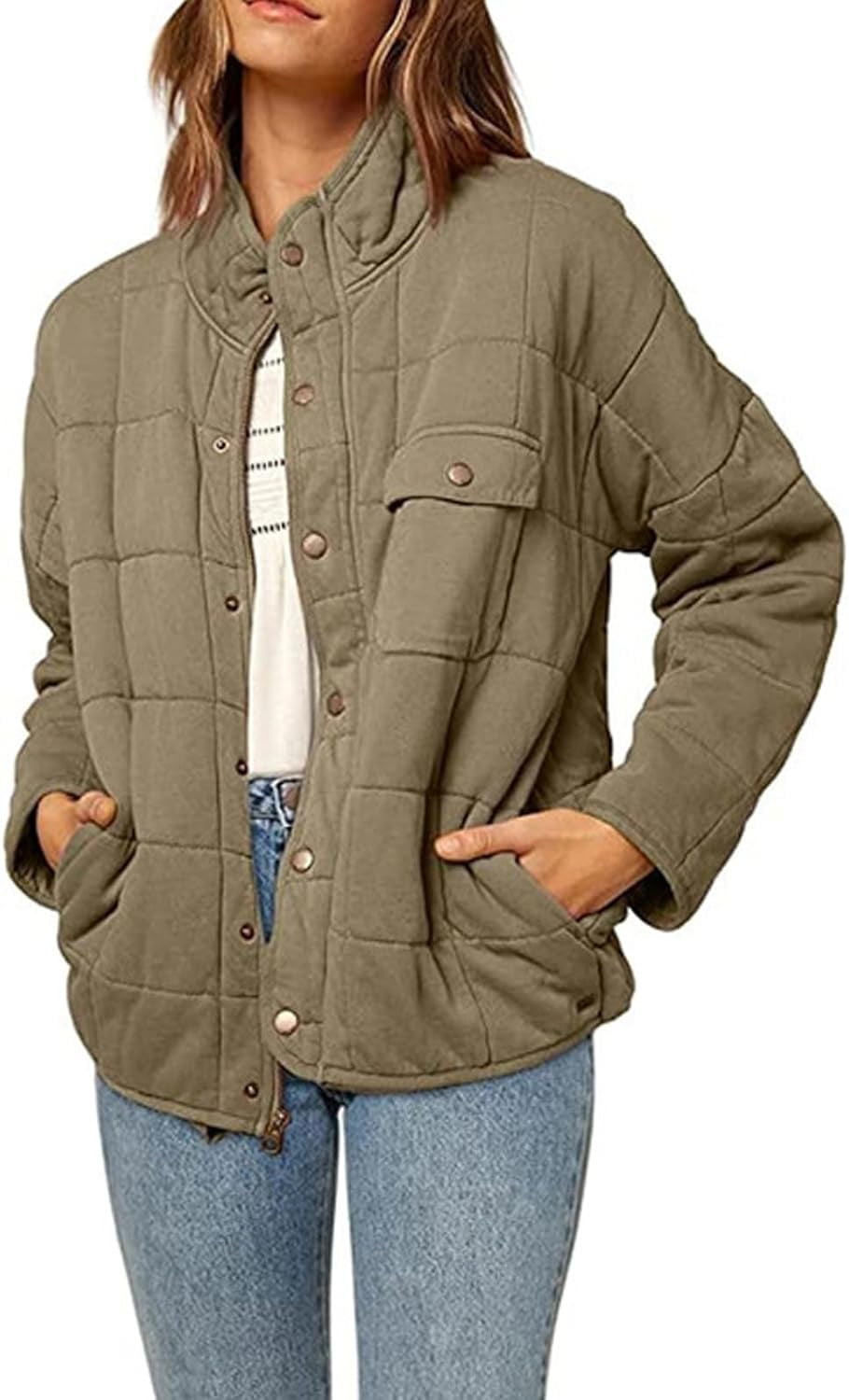 PuliPuqi Women s Oversized Puffer Jacket Zip Up Long Sleeve Drop Shoulder Quilted Outwear with Pockets Walmart