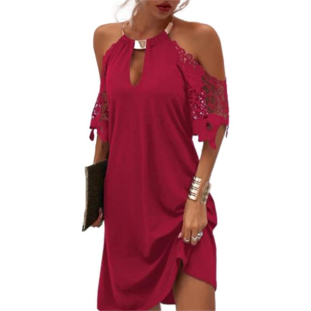PuliPuqi Women's Sexy Off Shoulder Mini Dress Metal Halter Neck Lace ...