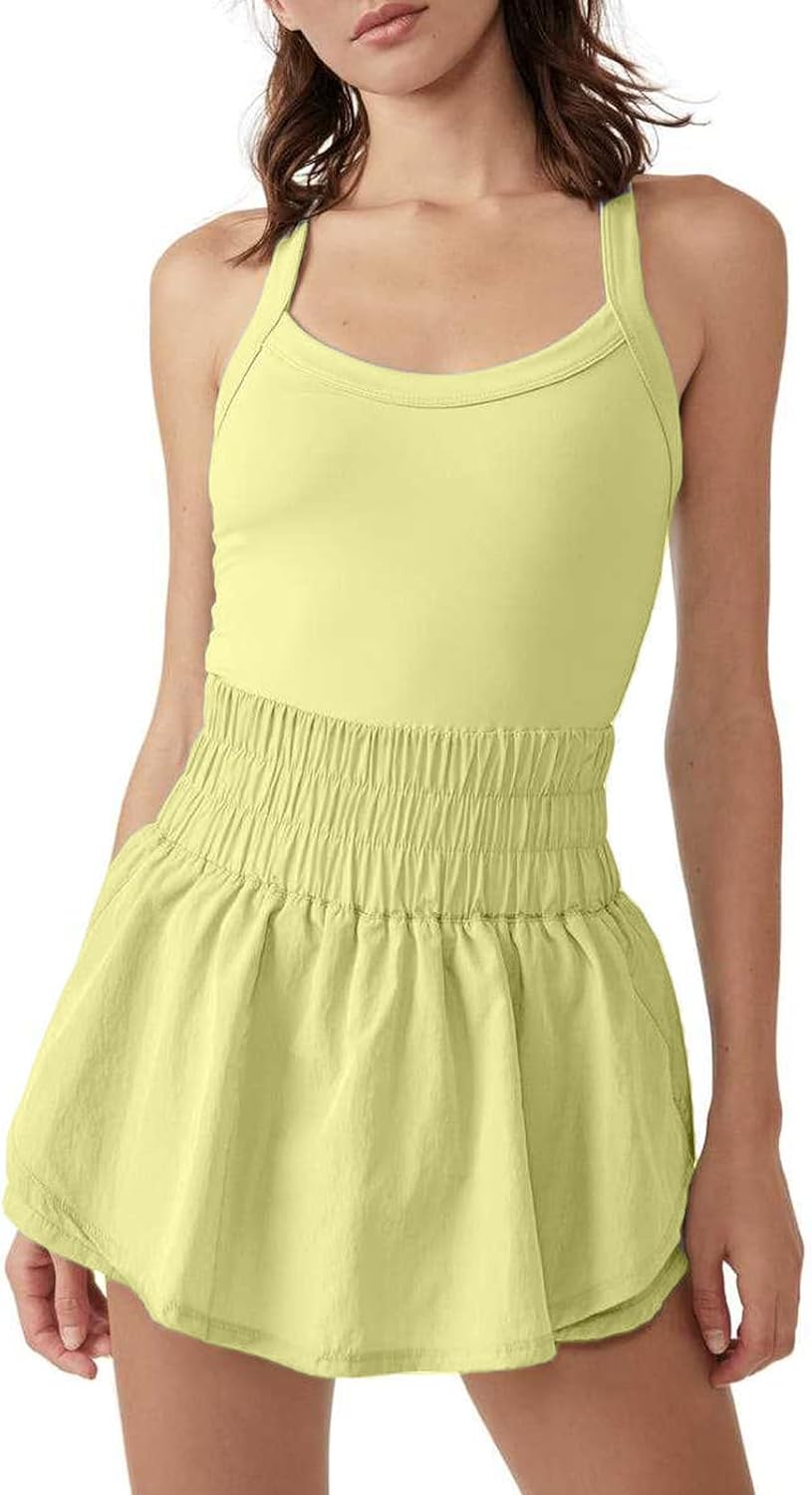 PuliPuqi Women's Tennis Dress Workout Onesie Spaghetti Strap Tank Y2k