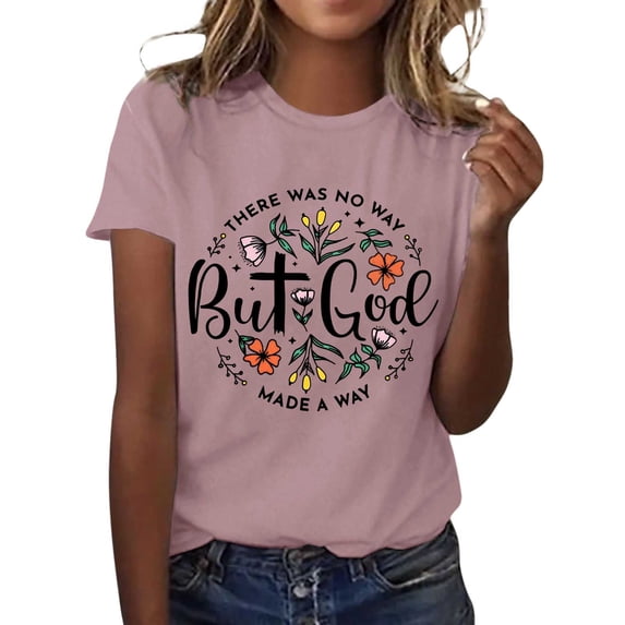 Puliio Christian Faith T‑Shirt for Women Short Sleeve Crew Neck But God Inspirational Graphic Tees Casual Summer Daily Tops