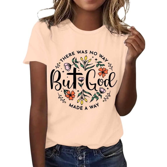 Puliio Christian Faith T‑Shirt for Women Short Sleeve Crew Neck But God Inspirational Graphic Tees Casual Summer Daily Tops