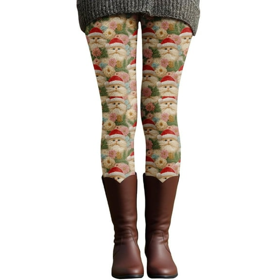 Puliio Christmas Leggings For Women Cute Crtoon Cat Print Holiday Cozy Stretch Soft High Waist Pants Winter Thermal Casaul Tummy Control Yoga Workout Running Tights,Pink,XXL