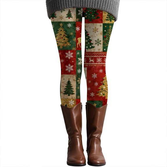 Puliio Christmas Leggings For Women Holiday Cozy Comfort Stretchable Soft Thermal Tights Winter Warm Casual Wear Daily Use Lined Pants With Buffalo Printed,Red,XXL