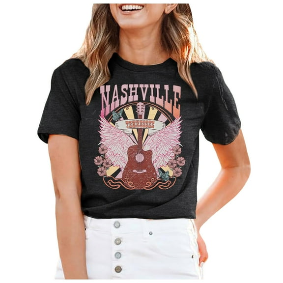 Puliio Country Music T-Shirts For Women Tennesse Graphic Short Sleeve crewneck Tshirts summer fasion Retro Tee Tops