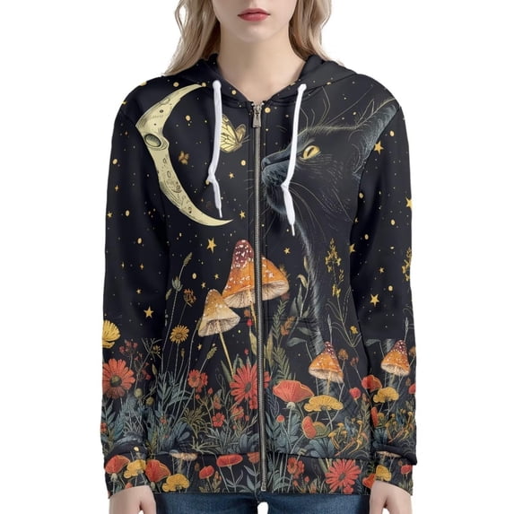 Puliio Crow And Rose Print Full Zip Hoodies for Women Gothic Long Sleeve Sweatshirt Jacket with Kangaroo Pockets